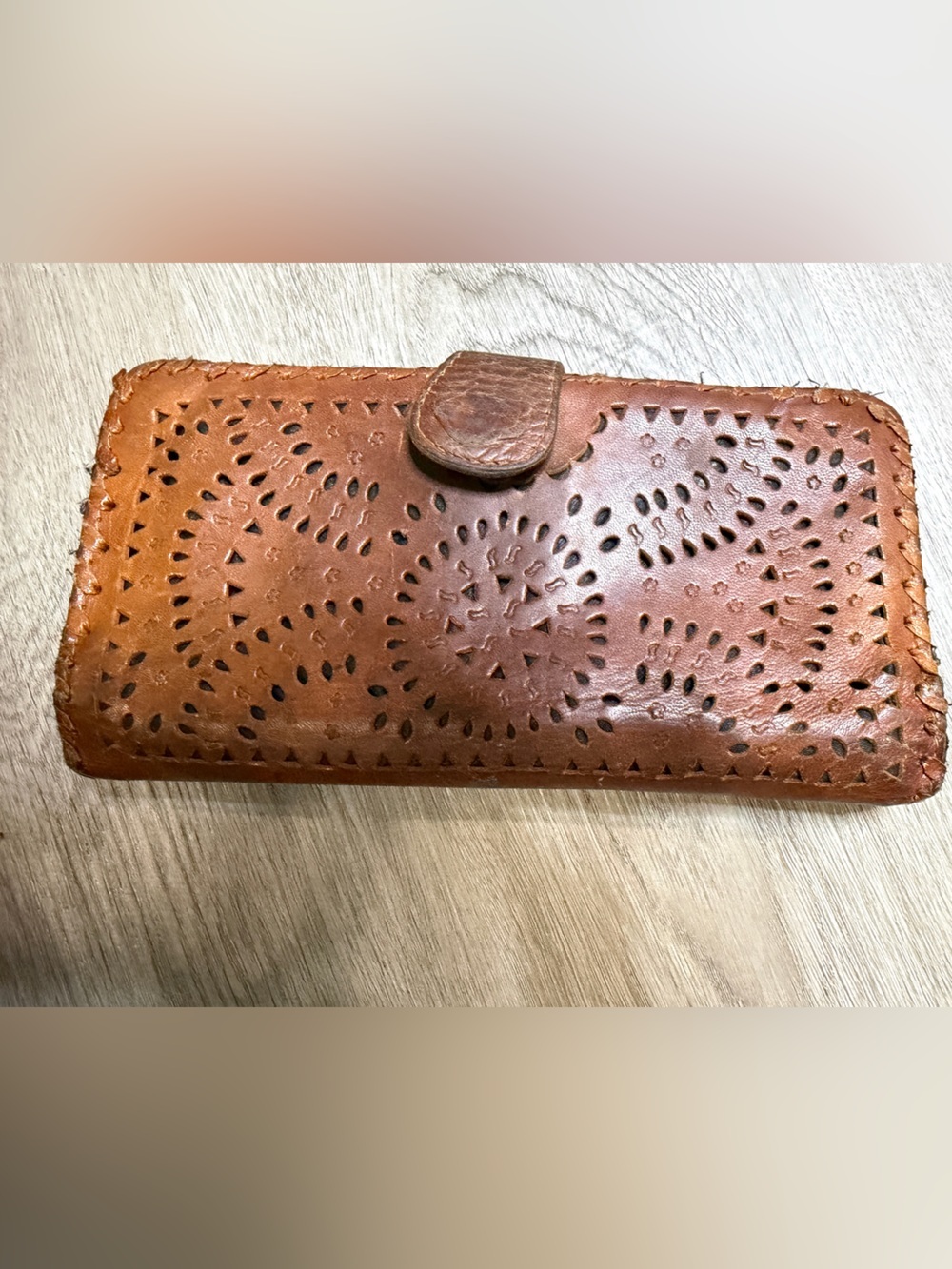 Cleobella Brown Perforated Leather Wallet Clutch